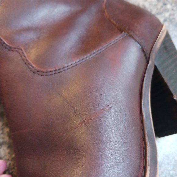 Lucky Brand Brown Leather  Western Style Stacked Heel Ankle Booties Size 8.5 - Picture 15 of 15